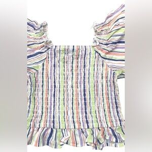 Art Class Girls Smocked Ruffle Hem Puff Sleeve Top Size M (8) Rainbow Stripe
